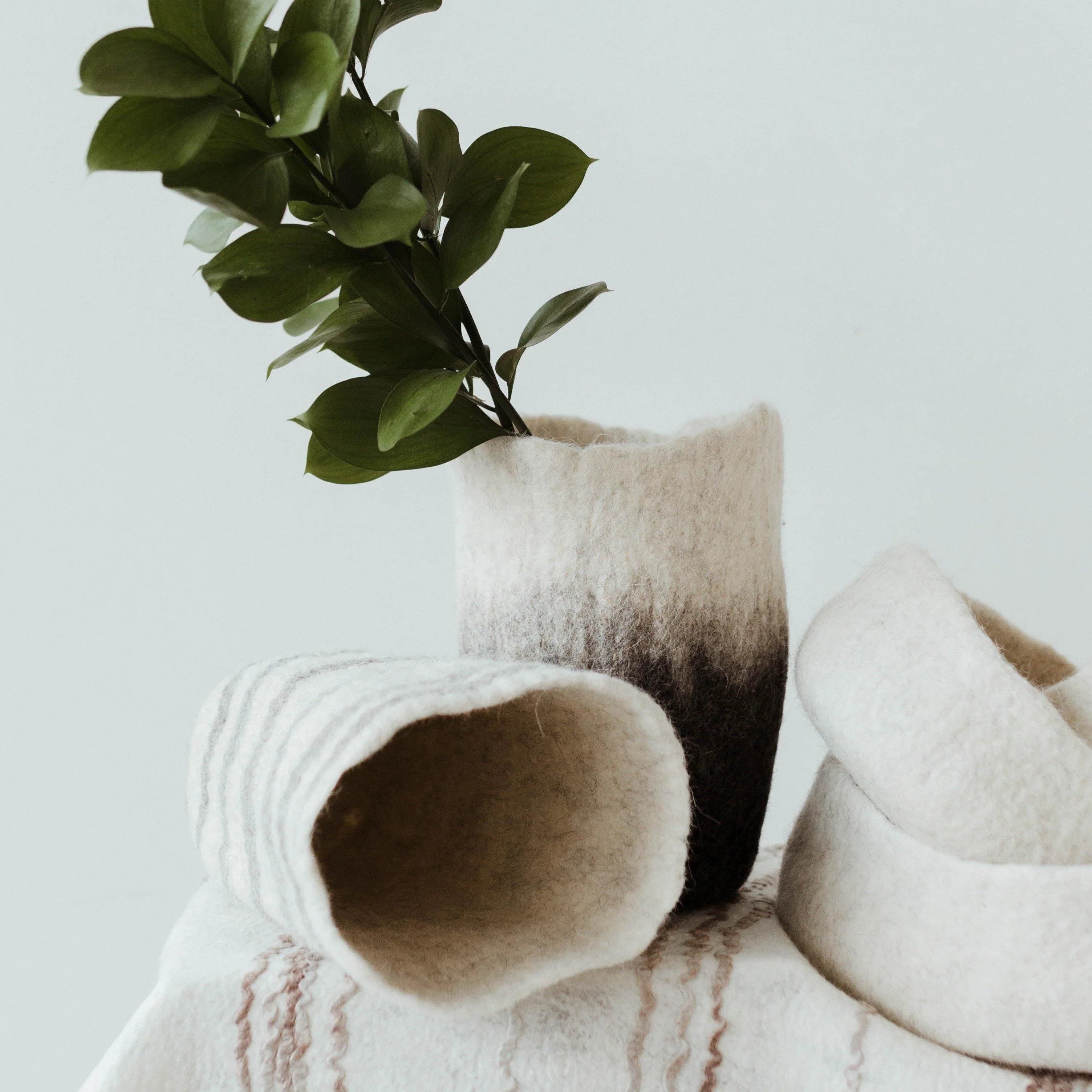 Hand-Felted Woven Wool Table Vase Kanju Interiors