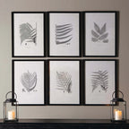 Black and white fern prints in wooden frames, set of 6 botanical art - House of Avana