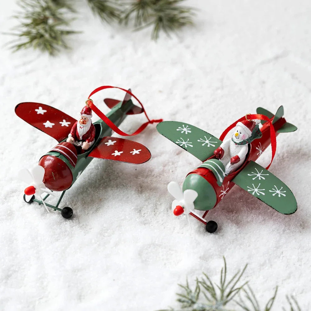 1pc Festive Christmas Airplane Ornament - Resin & Metal Hanging Decoration with Santa, Snowman, and Reindeer - Ideal for Holiday Tree, Party, and New Year Celebrations - No Power Needed, Easy to Hang, Christmas Decorations House Of Avana