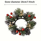 2pcs Festive Christmas Pine Cone Wreaths with Candle Holders - 20.07 cm Diameter, Durable Plastic Holiday Tabletop Decor for Home & Office, No Electricity Needed, Perfect for Christmas & Winter Celebrations, Christmas Decorat House Of Avana