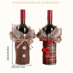 1pc Festive Christmas Wine Bottle Cover with Plush Fur Collar - Polyester, Perfect for Holiday Parties & Home Decor House Of Avana