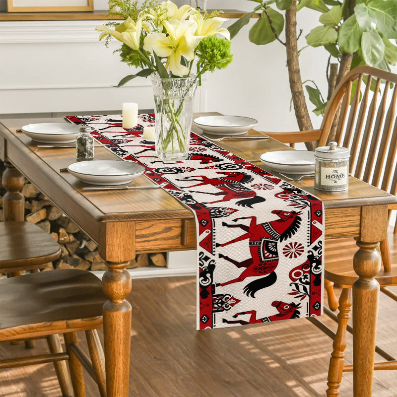 Table Runner - Horse Theme Red Black White