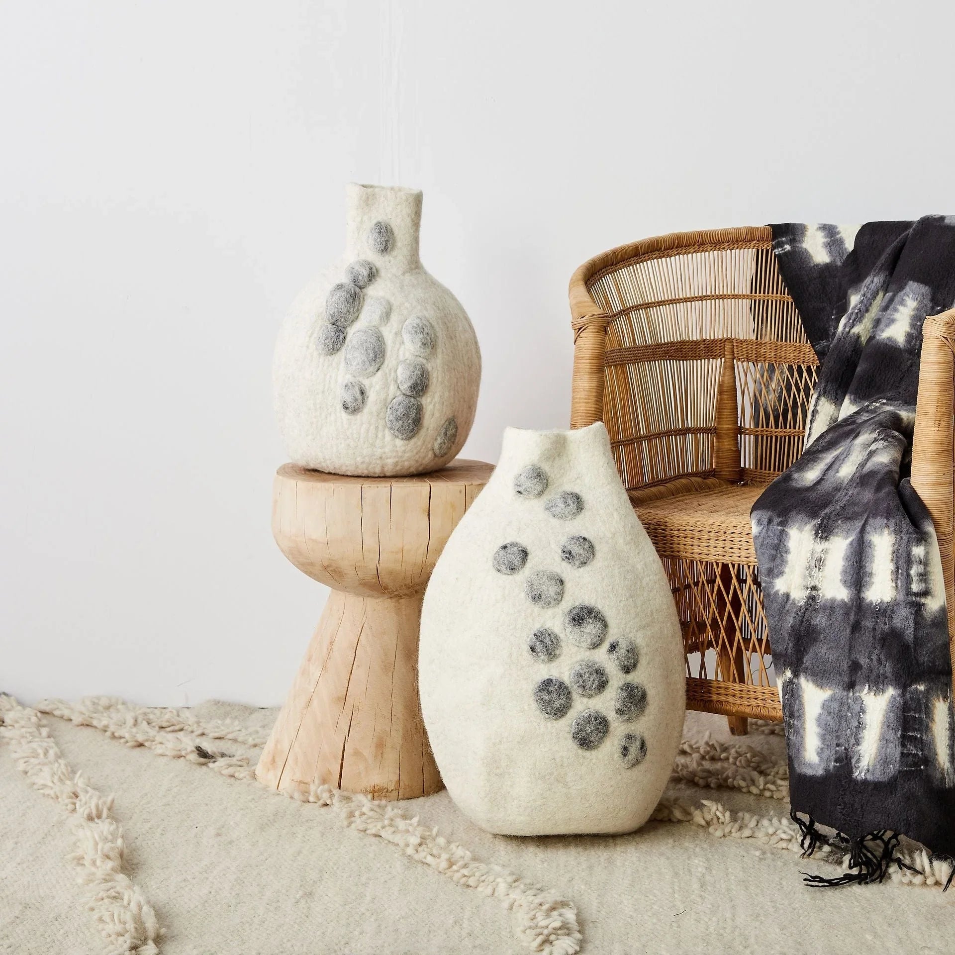 Pebble Hand-Felted Wool Gourd Basket Kanju Interiors