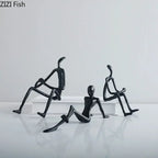 Black Cast Iron Crafts Seated Figures Statue Room Aesthetics Decor Ornaments Abstract Character Metal... - House Of Avana