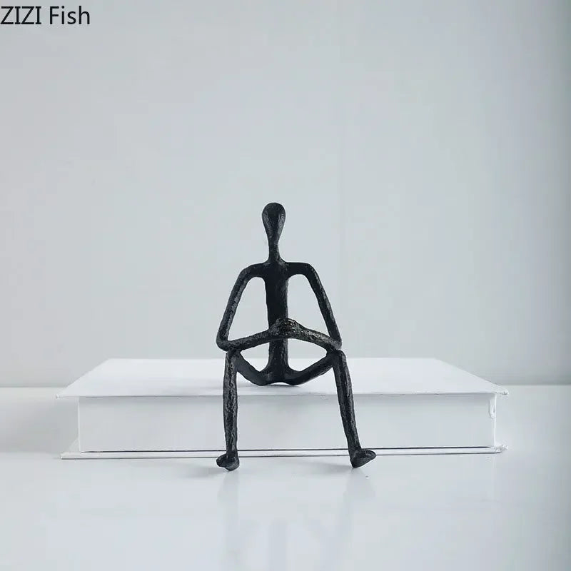 Black Cast Iron Crafts Seated Figures Statue Room Aesthetics Decor Ornaments Abstract Character Metal... - House Of Avana