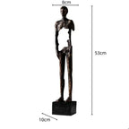 Hollowed-out Male Abstract Black Figurine Sculpture, side view - House Of Avana