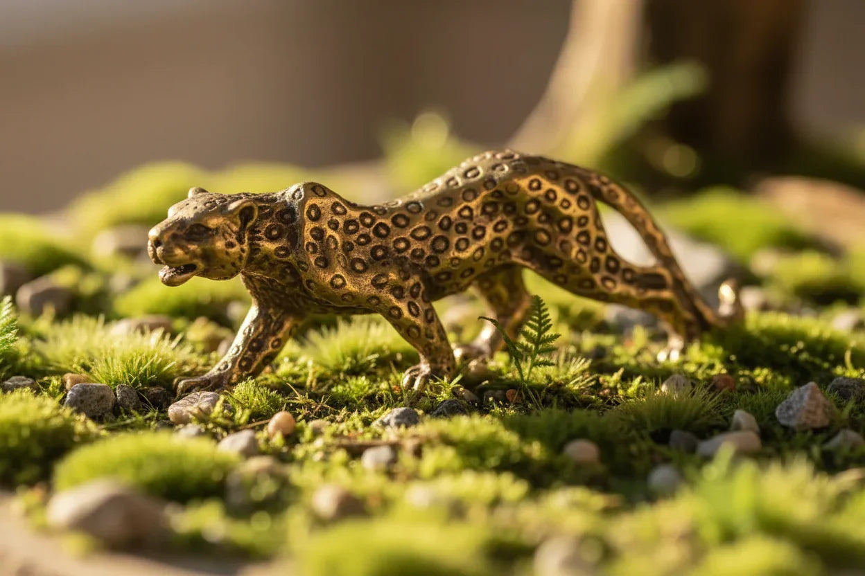 Retro Brass Miniature Leopard Figurine Tabletop
