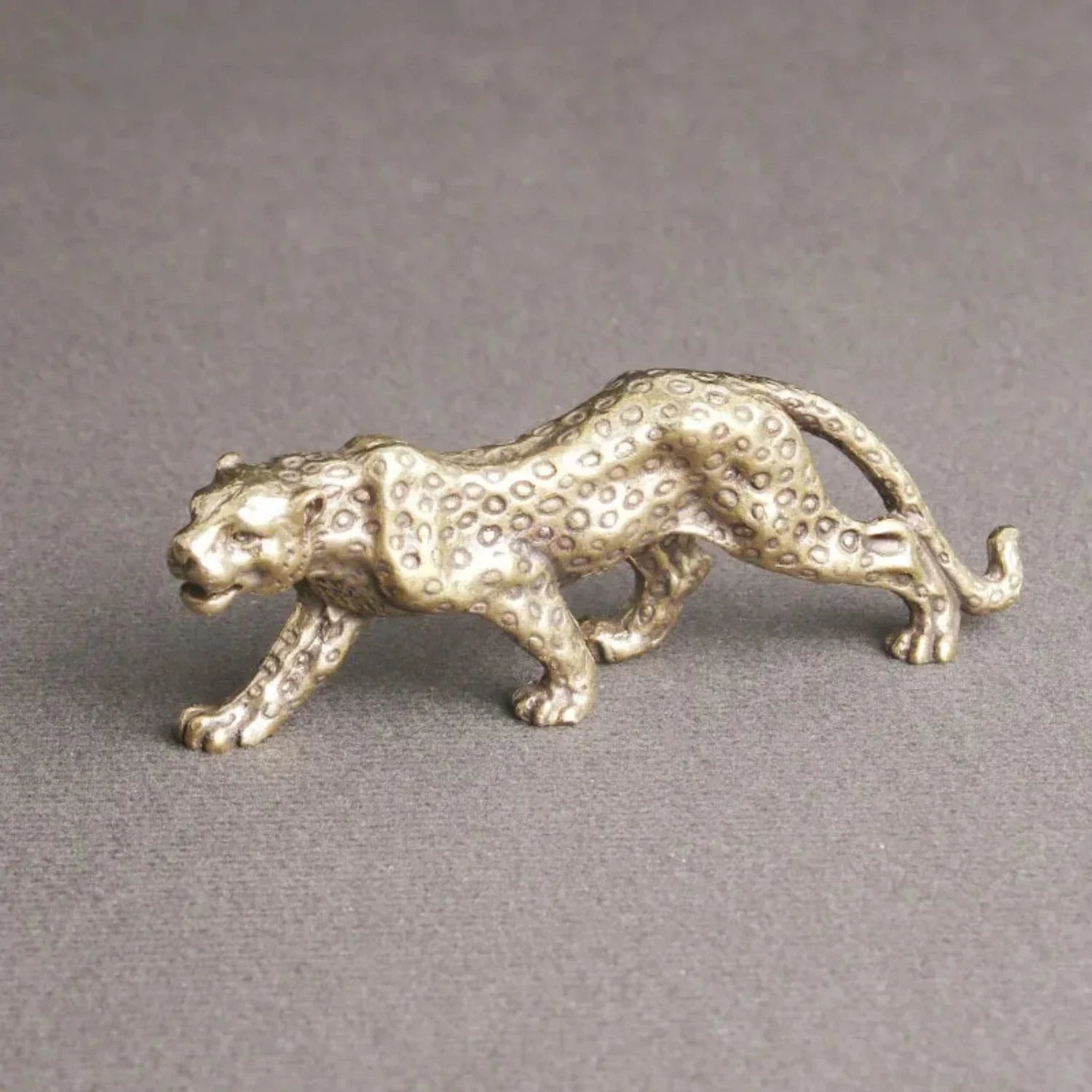 Retro Brass Miniature Leopard Figurine Tabletop, front view - House Of Avana