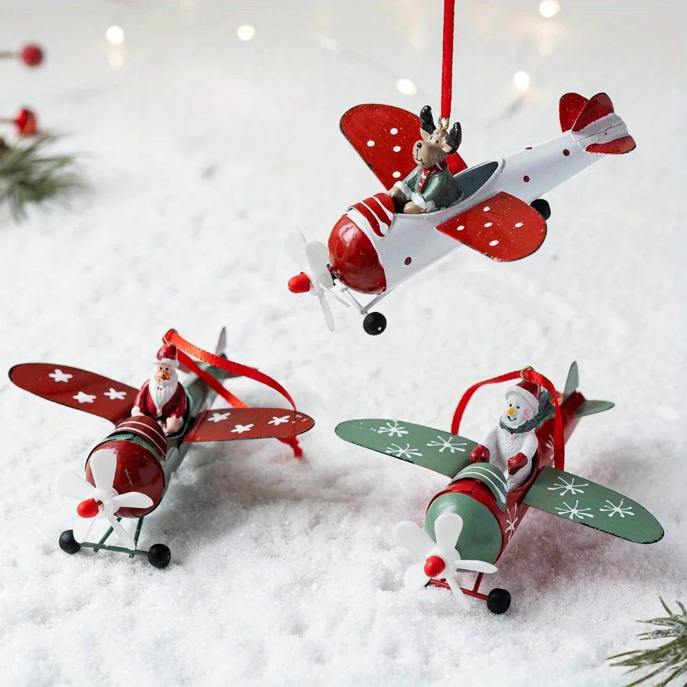 Christmas Airplane Figurine with Santa Snowman and Reindeer - House Of Avana