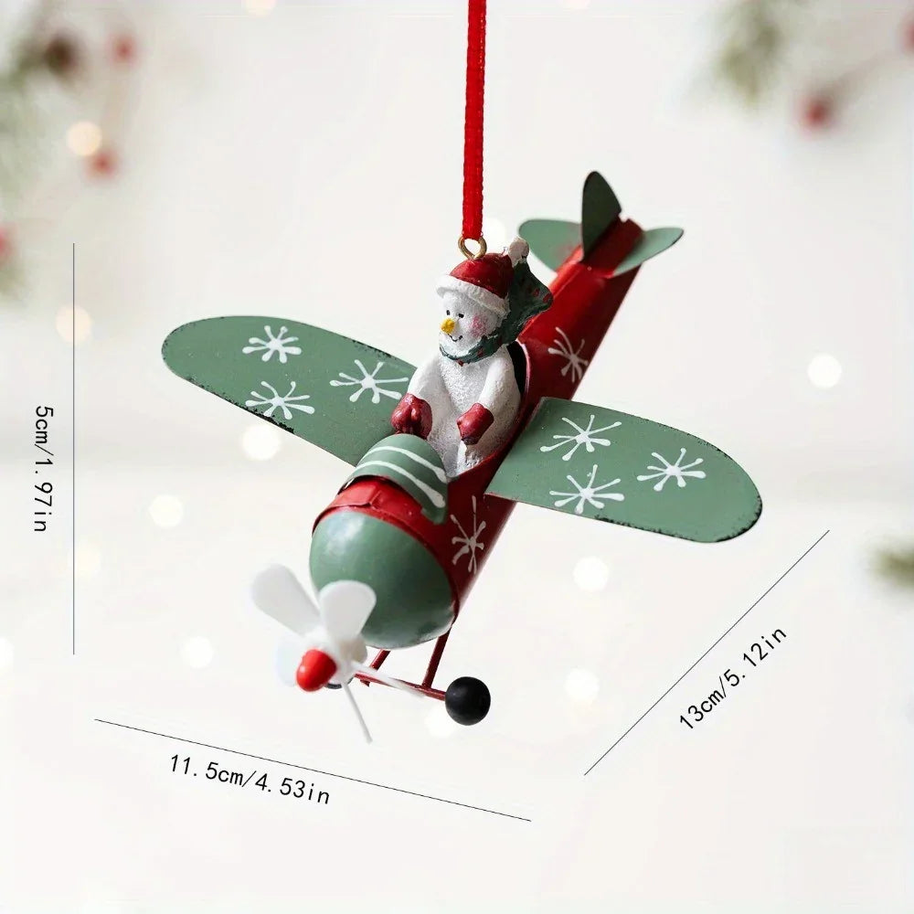 Christmas Airplane Figurine with Santa Snowman and Reindeer - House Of Avana