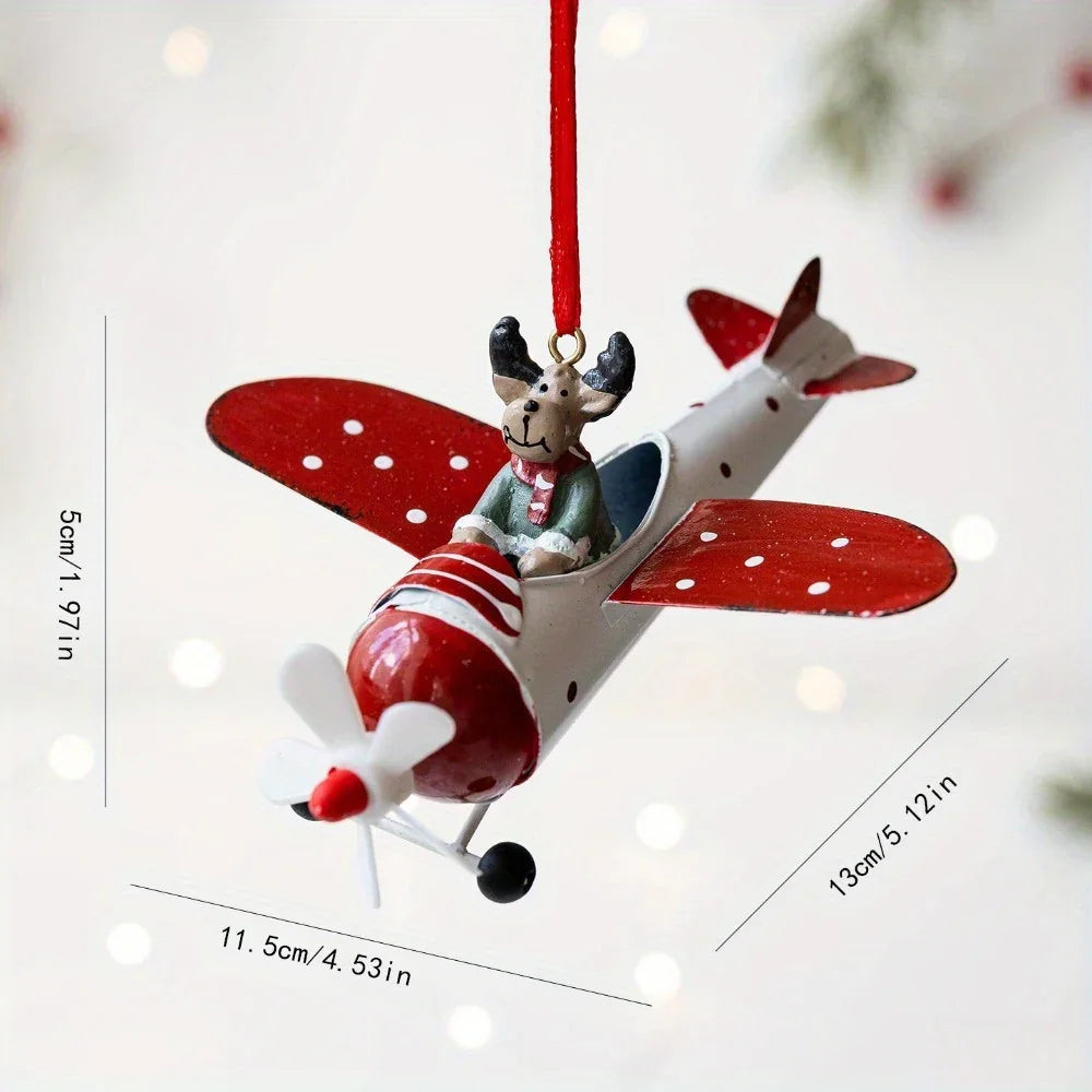 Christmas Airplane Figurine with Santa Snowman and Reindeer - House Of Avana