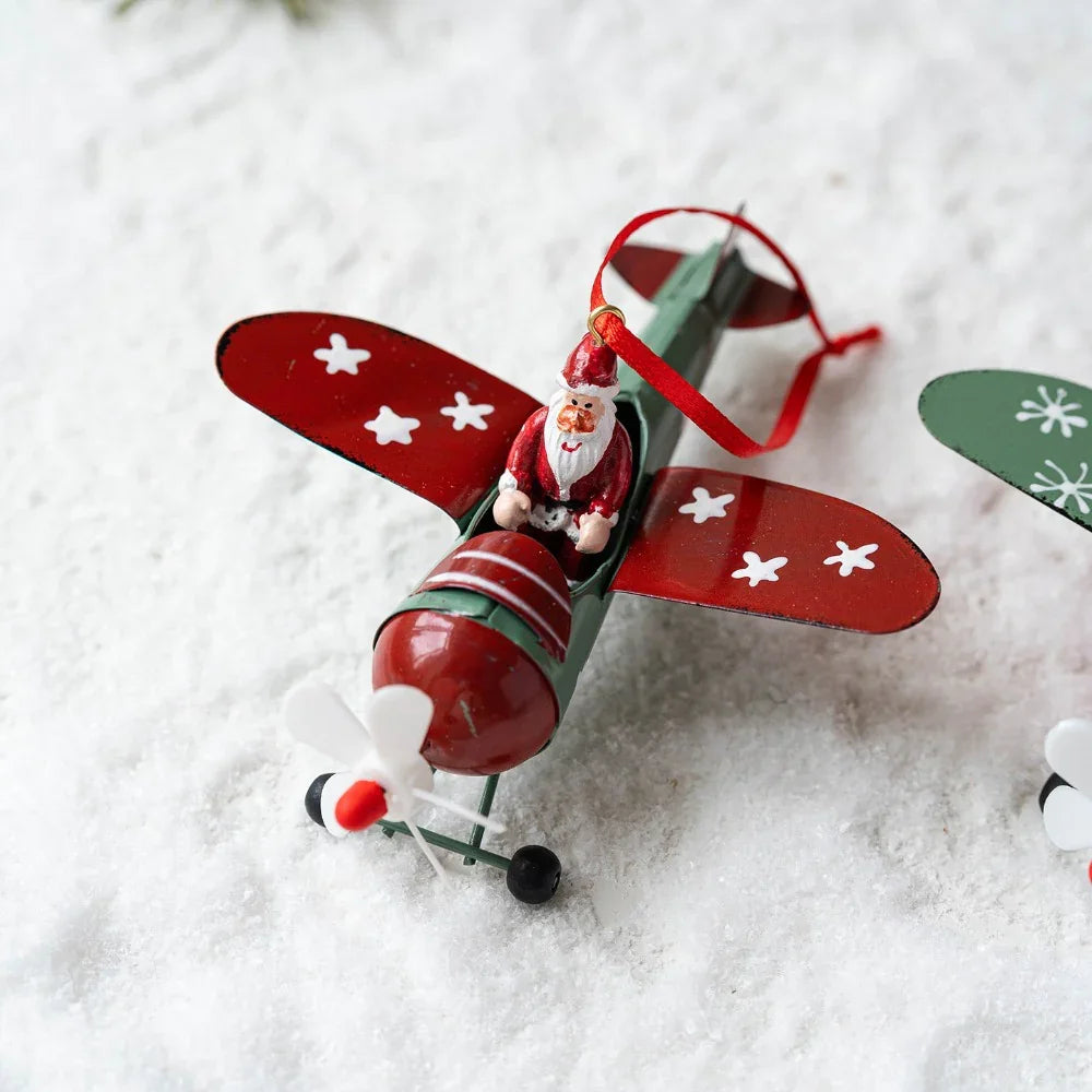 Christmas Airplane Figurine with Santa Snowman and Reindeer - House Of Avana