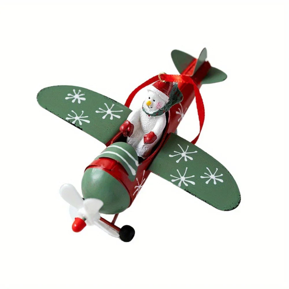 Christmas Airplane Figurine with Santa Snowman and Reindeer - House Of Avana
