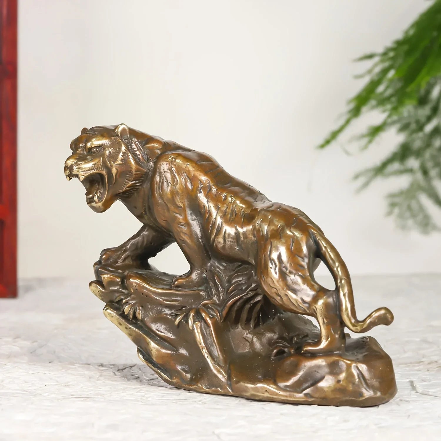 Vintage-style Brass Tiger Figurine - Realistic Climbing Tiger Design, Durable Indoor/outdoor Decor for... - House Of Avana