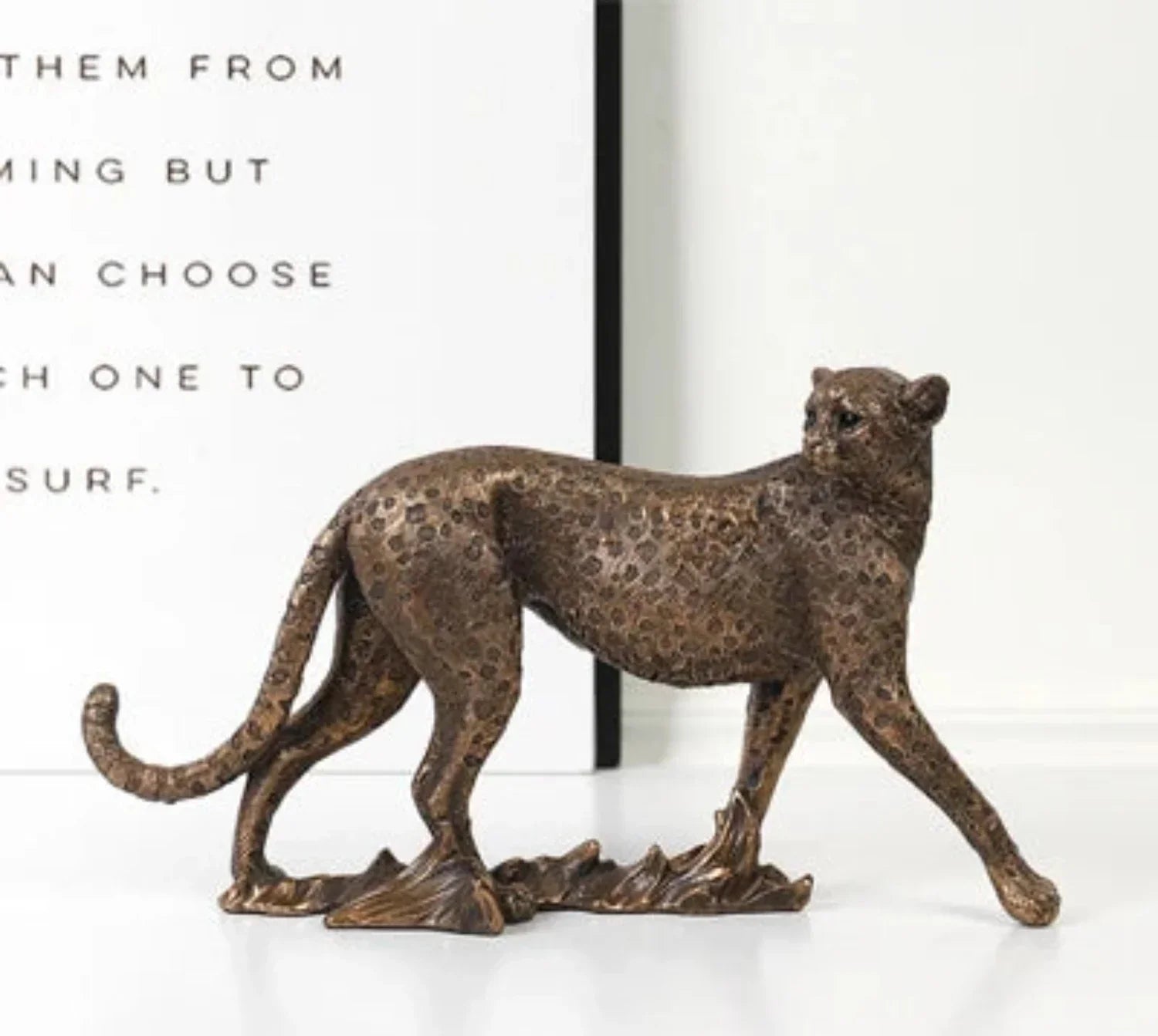 Vintage Cheetah Figurine for Home Decor, angled view - House Of Avana
