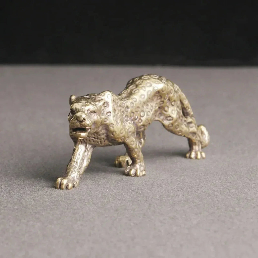 Retro Brass Miniature Leopard Figurine Tabletop, side view - House Of Avana