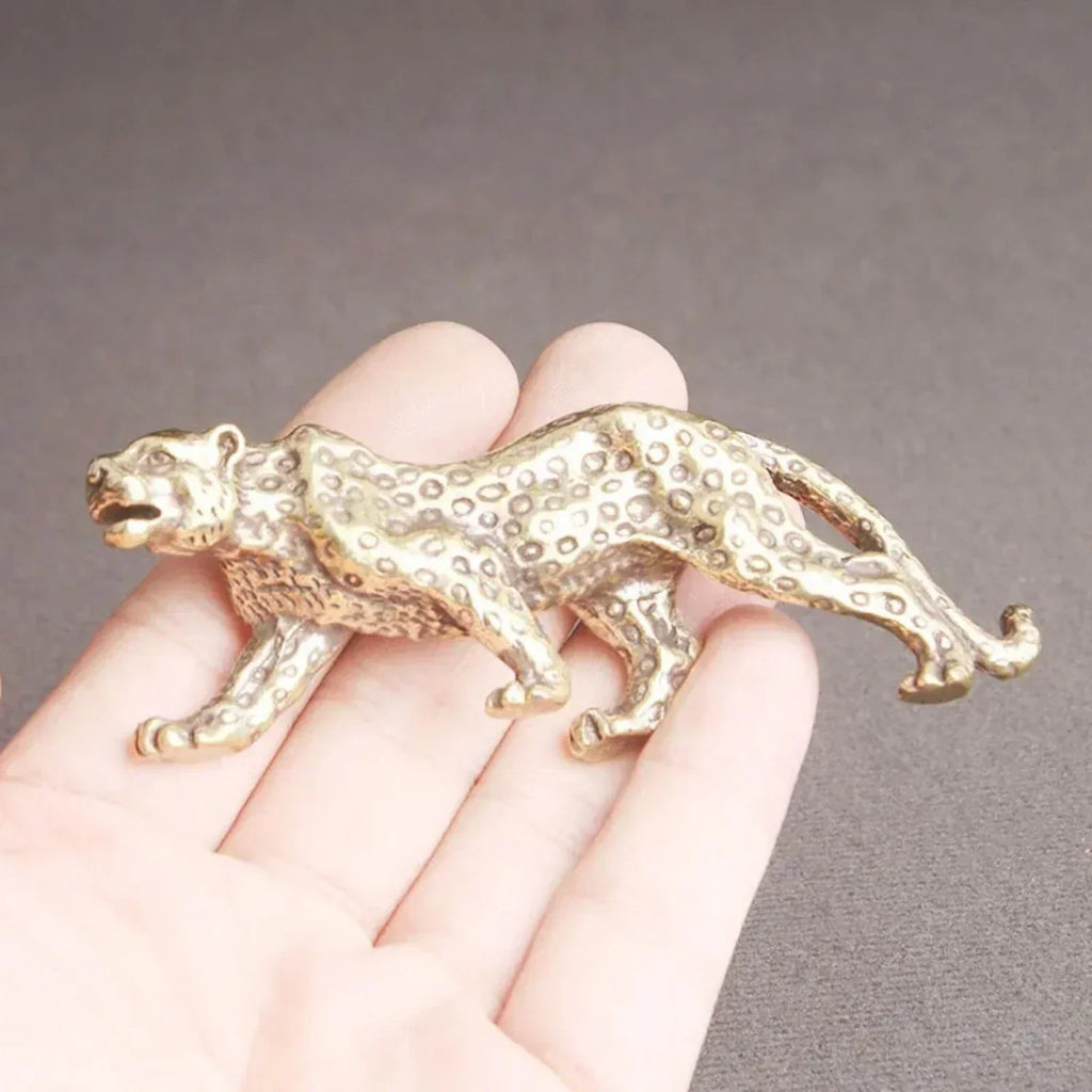 Retro Brass Miniature Leopard Figurine Tabletop, top view - House Of Avana