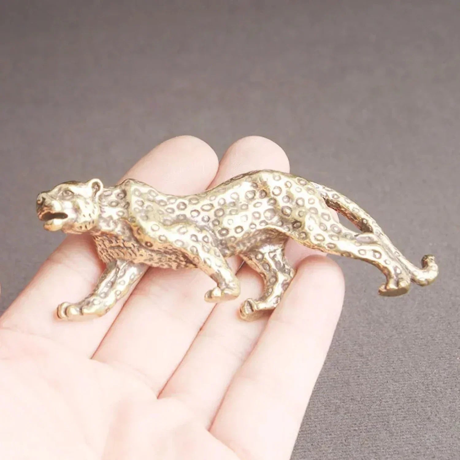 Retro Brass Miniature Leopard Figurine Tabletop, top view - House Of Avana