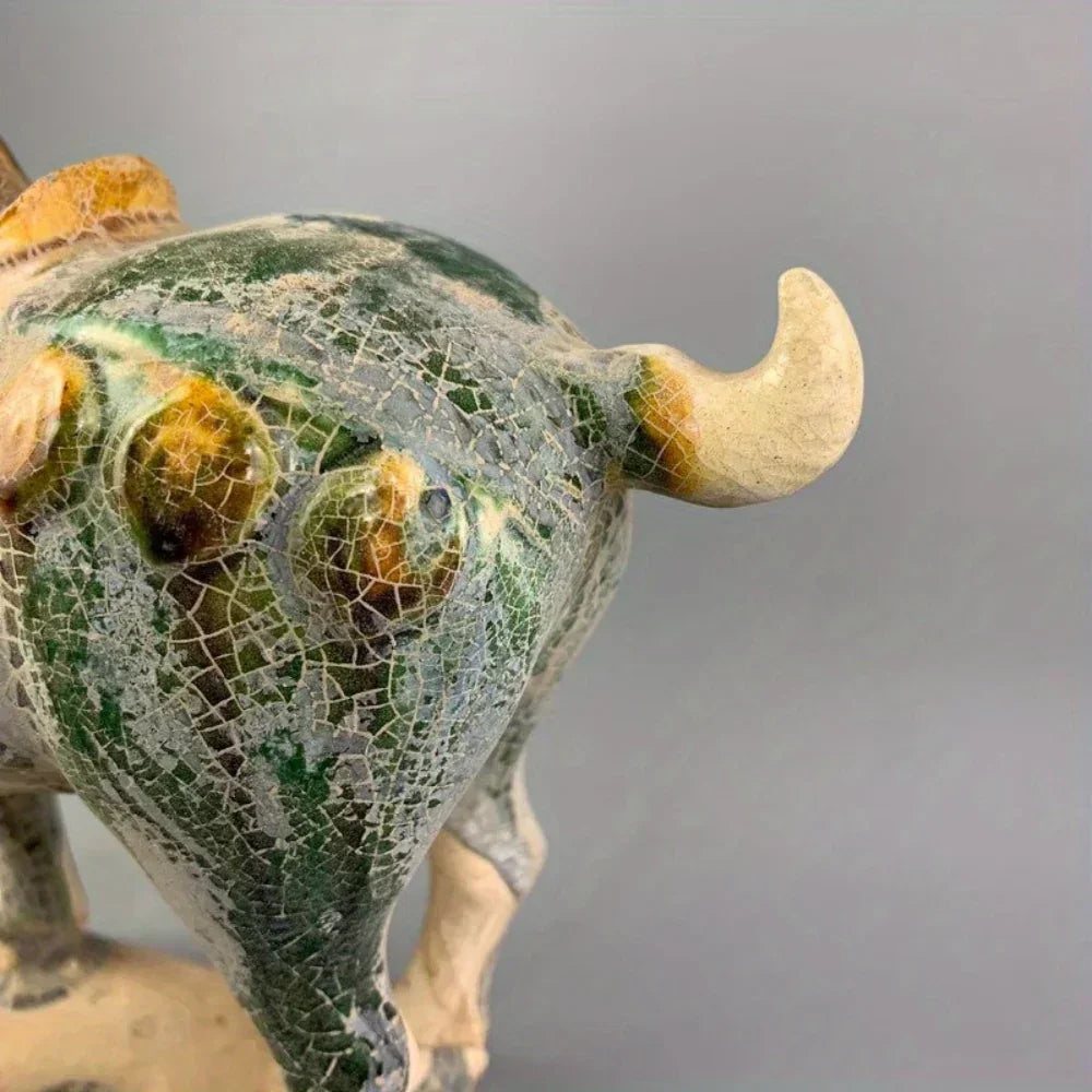 Vintage Figurine - Green Glazed Ceramic Statue, detail shot - House Of Avana