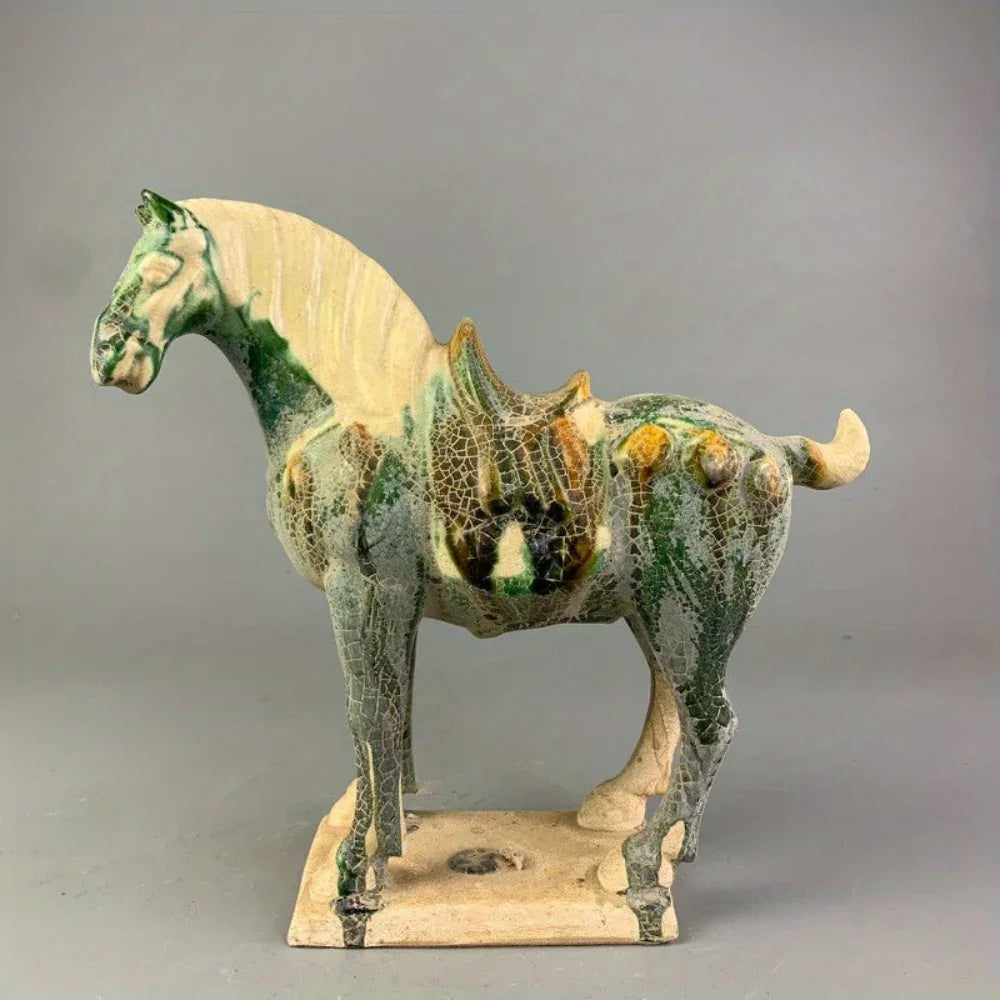 Vintage Figurine - Green Glazed Ceramic Statue, angled view - House Of Avana