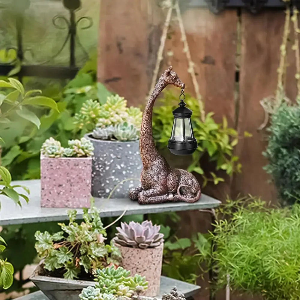 Giraffe Animal Figurine with Solar Lantern - House Of Avana