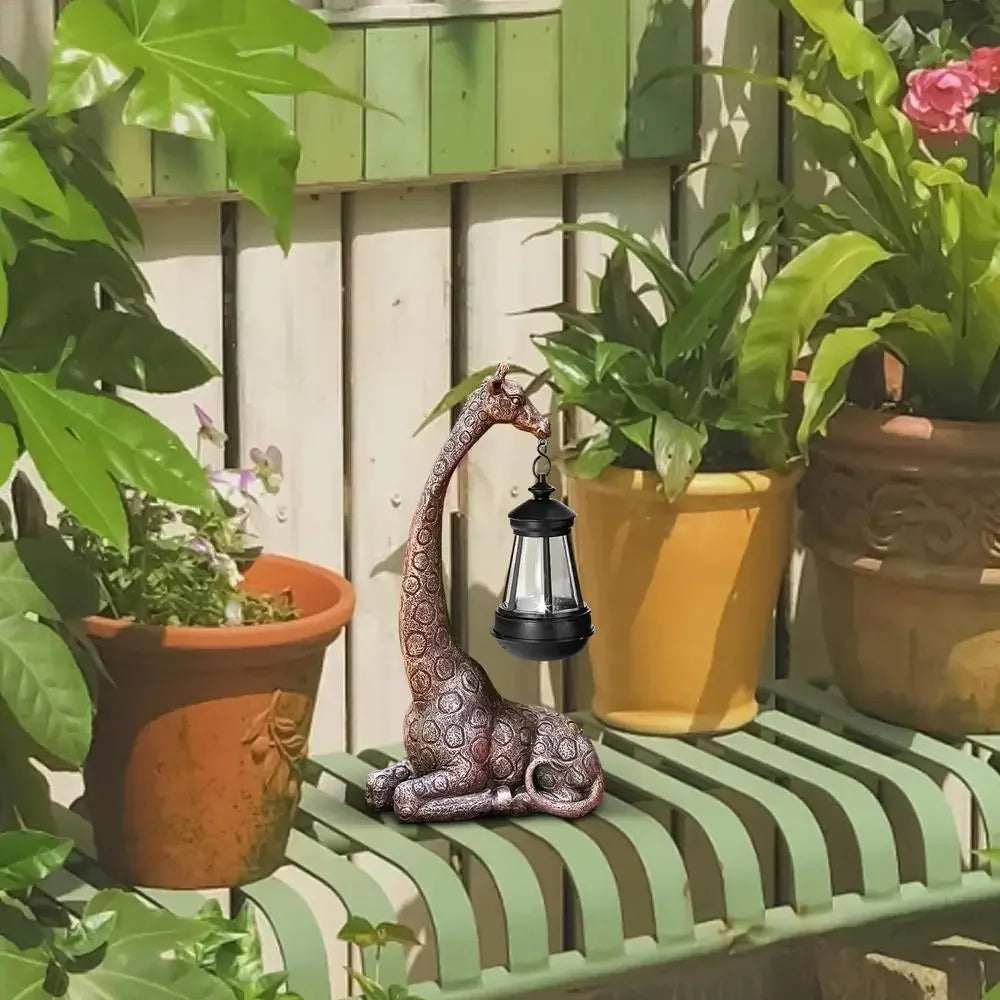 Giraffe Animal Figurine with Solar Lantern - House Of Avana