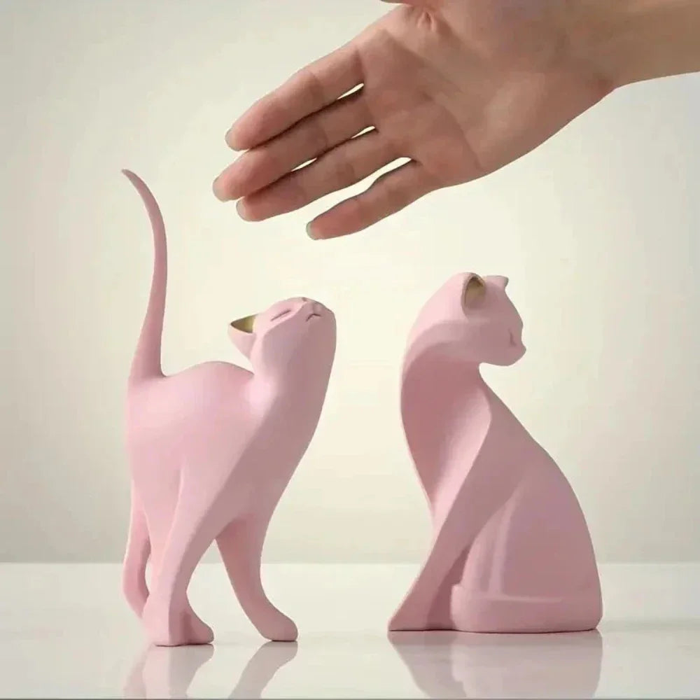 White ceramic cat figurine, modern artistic design, glossy finish - House of Avana