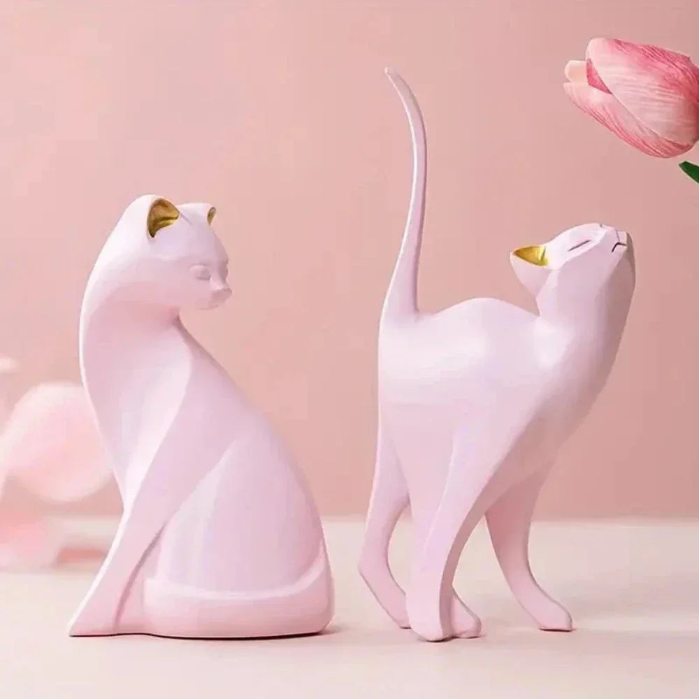 White ceramic cat figurine, modern artistic design, glossy finish - House of Avana