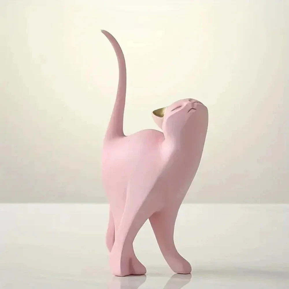 White ceramic cat figurine, modern artistic design, glossy finish - House of Avana