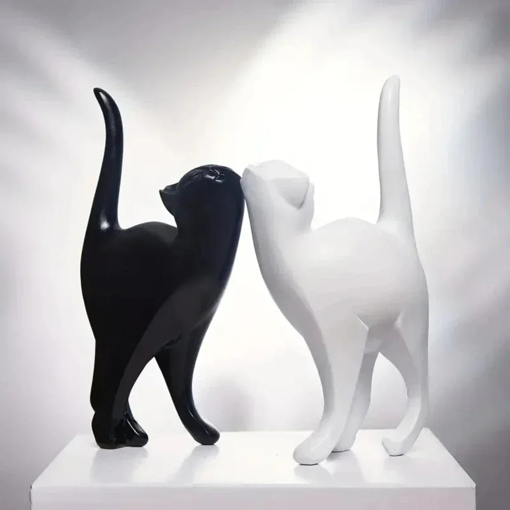 White ceramic cat figurine, modern artistic design, glossy finish - House of Avana