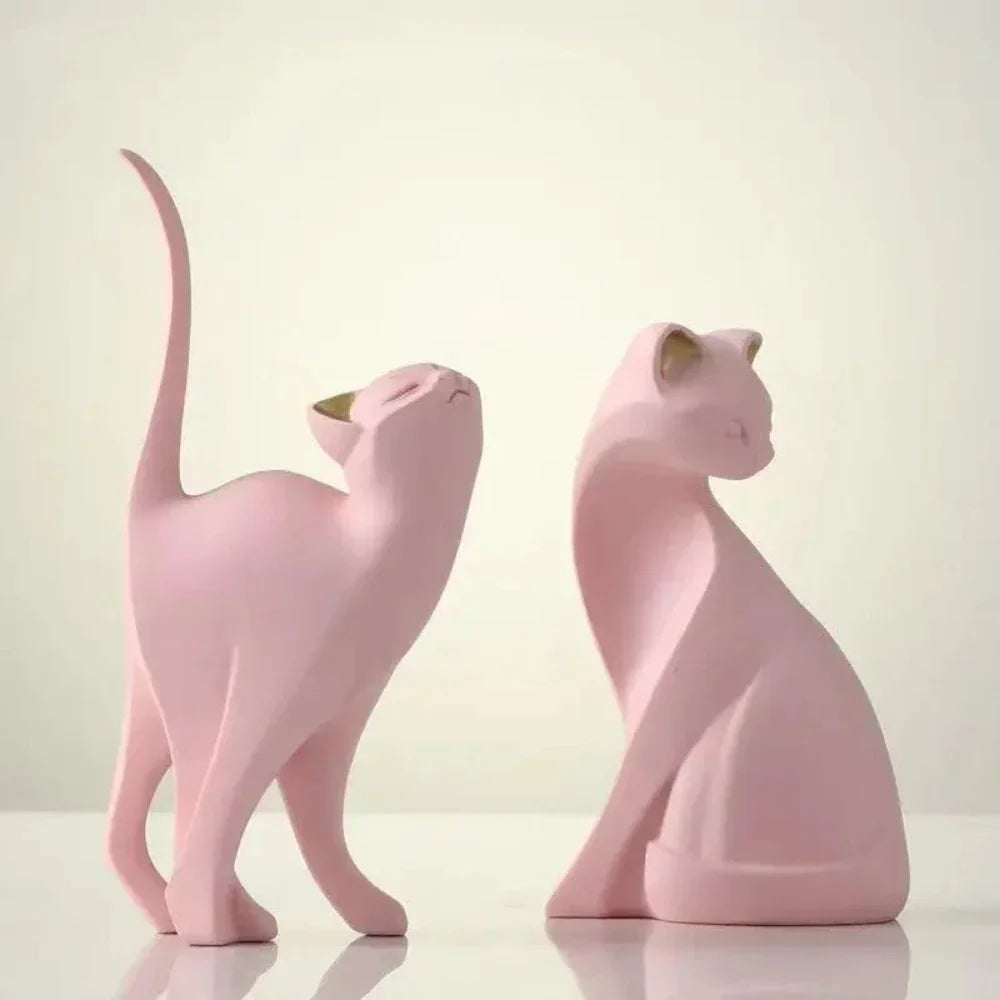 White ceramic cat figurine, modern artistic design, glossy finish - House of Avana