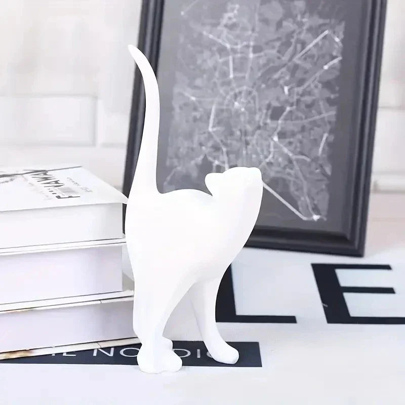 White ceramic cat figurine, modern artistic design, glossy finish - House of Avana