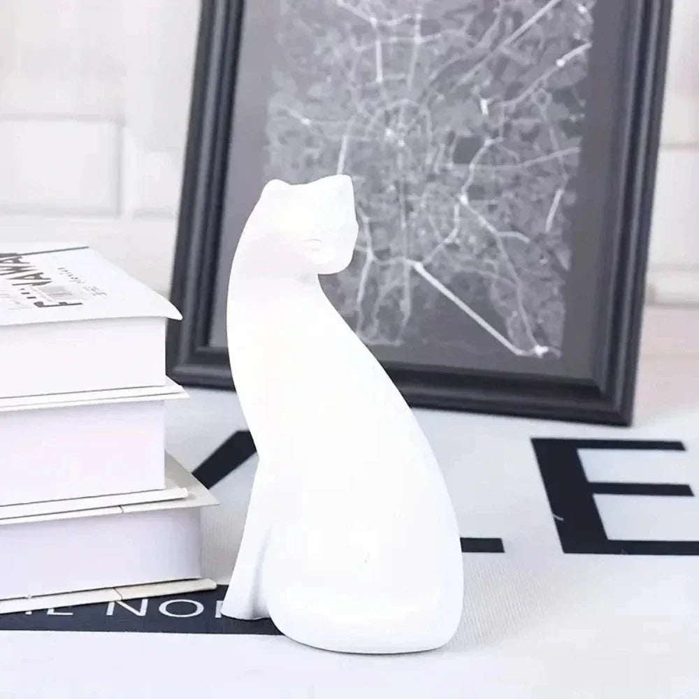 White ceramic cat figurine, modern artistic design, glossy finish - House of Avana