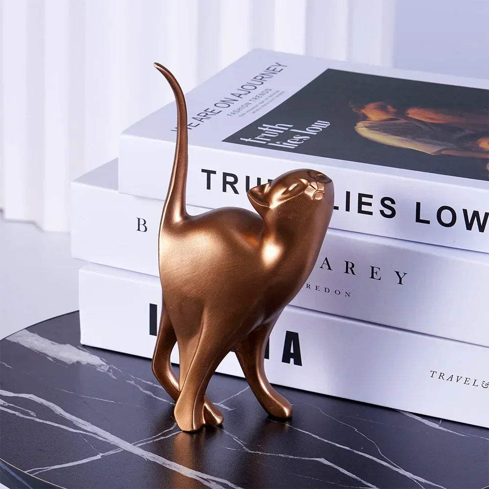 White ceramic cat figurine, modern artistic design, glossy finish - House of Avana