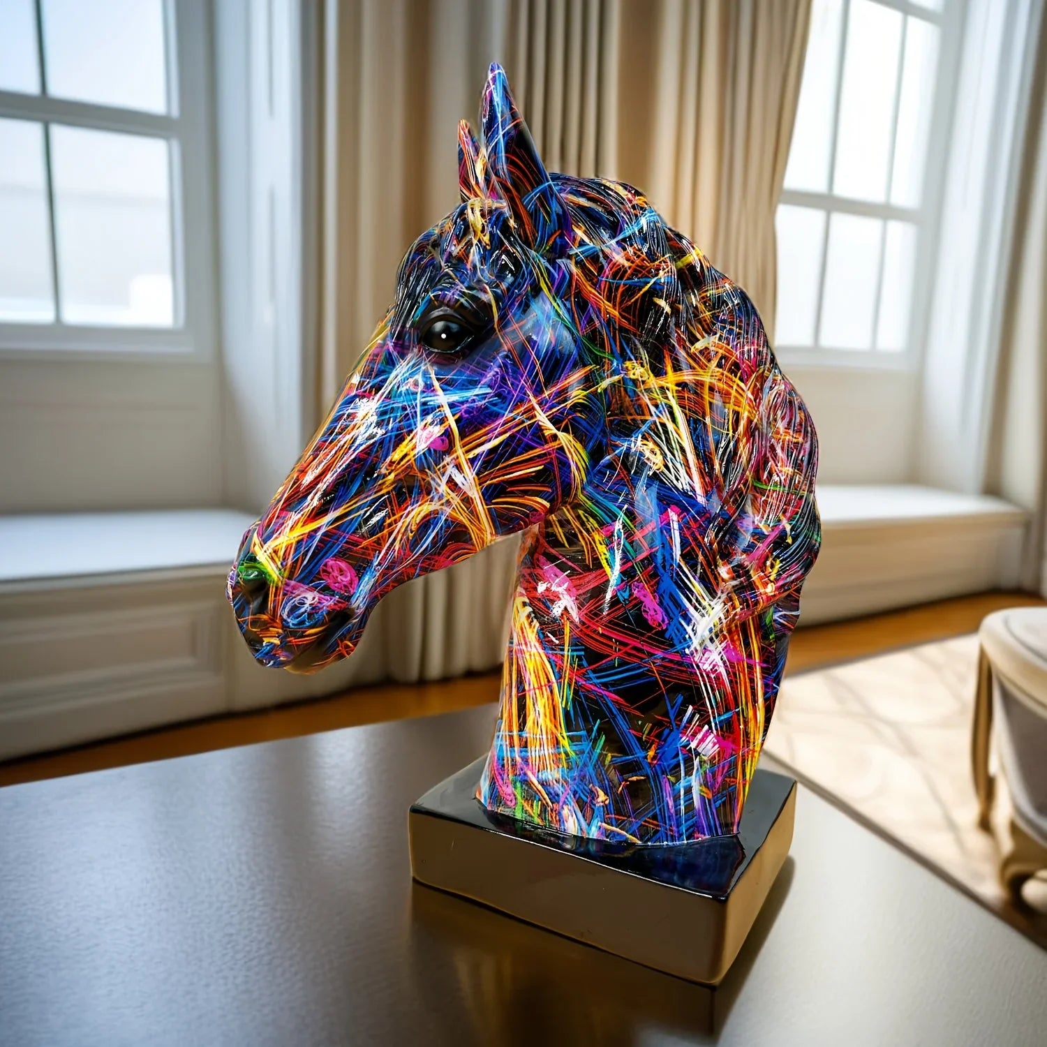 Multi-color Horse Head Figurine Tall, back view - House Of Avana