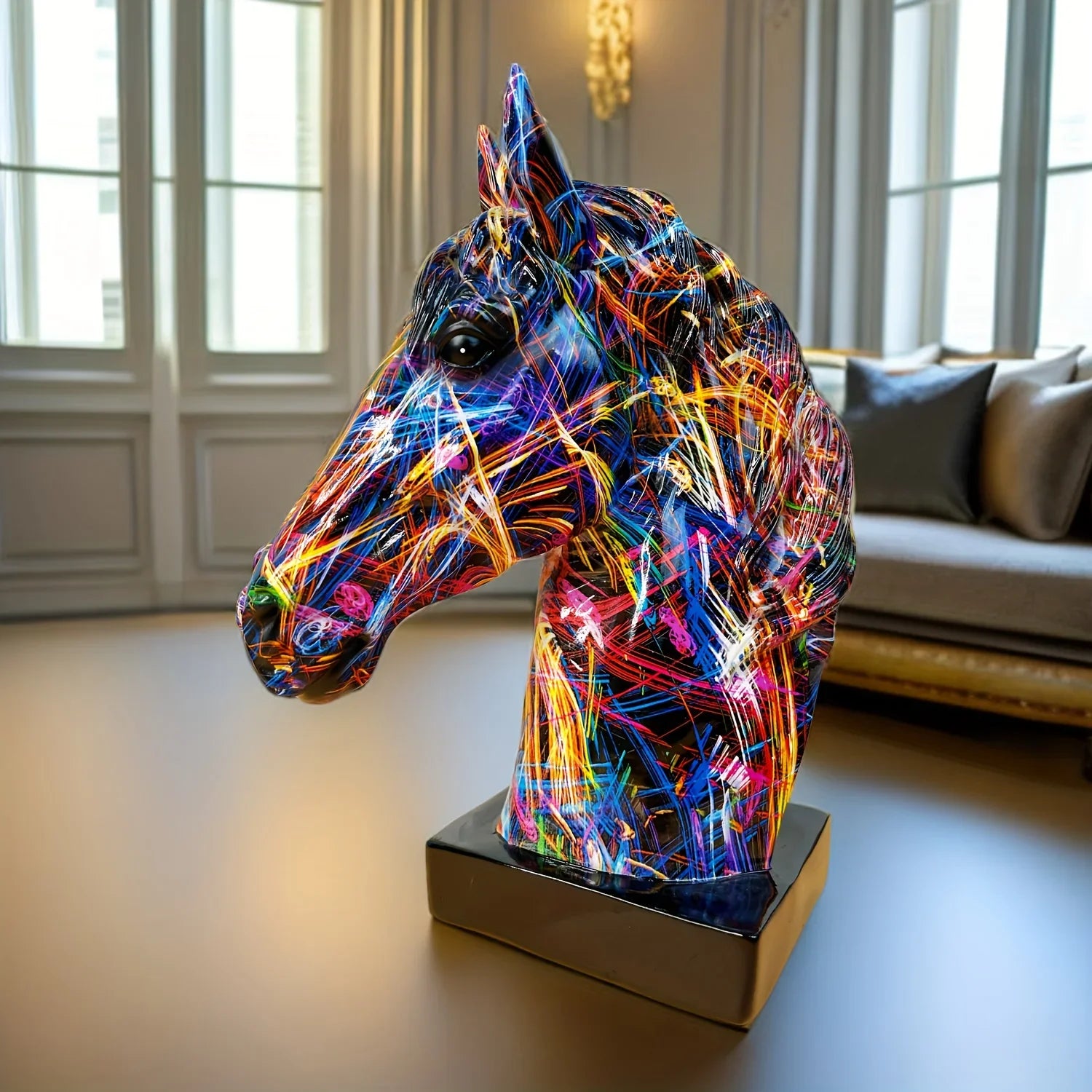 Multi-color Horse Head Figurine Tall, side view - House Of Avana