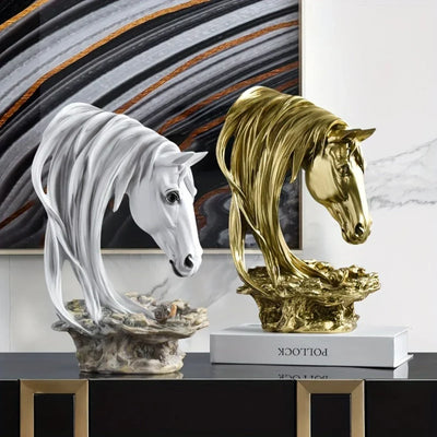 Horse Head Sculpture Artistic Gold and White for Home Decor Lovers