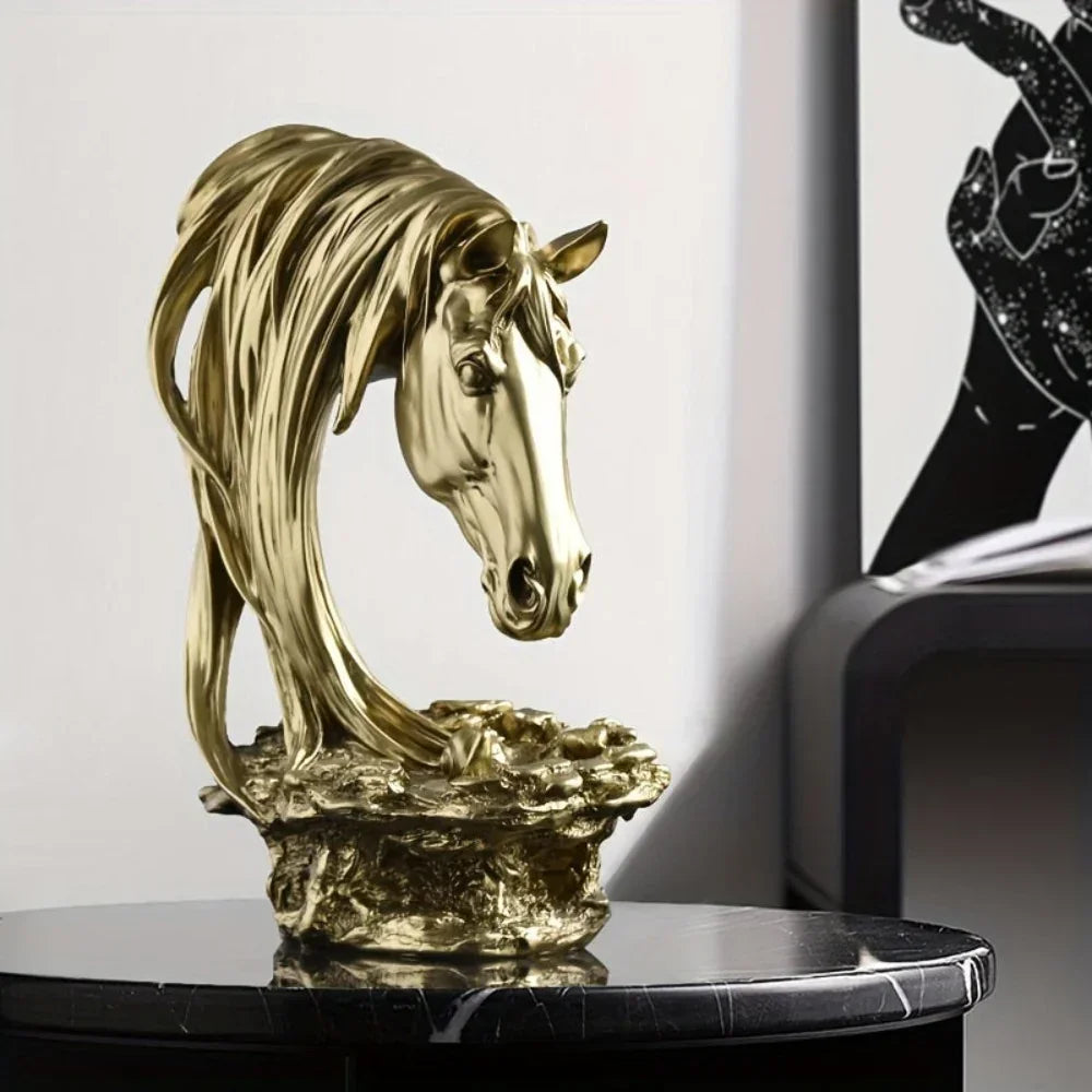 Resin Horse Head Figurine Sculpture with Intricate Details, product packaging - House Of Avana