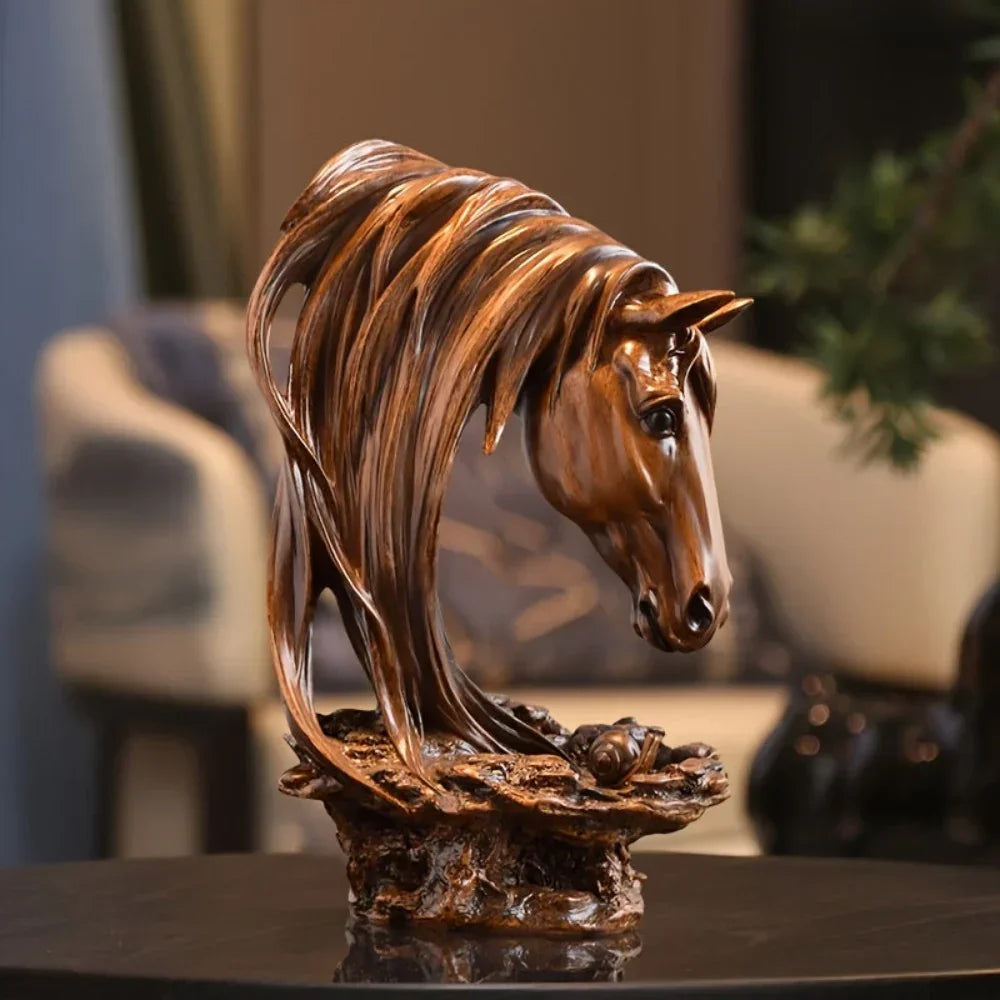 Resin Horse Head Figurine Sculpture with Intricate Details, texture detail - House Of Avana