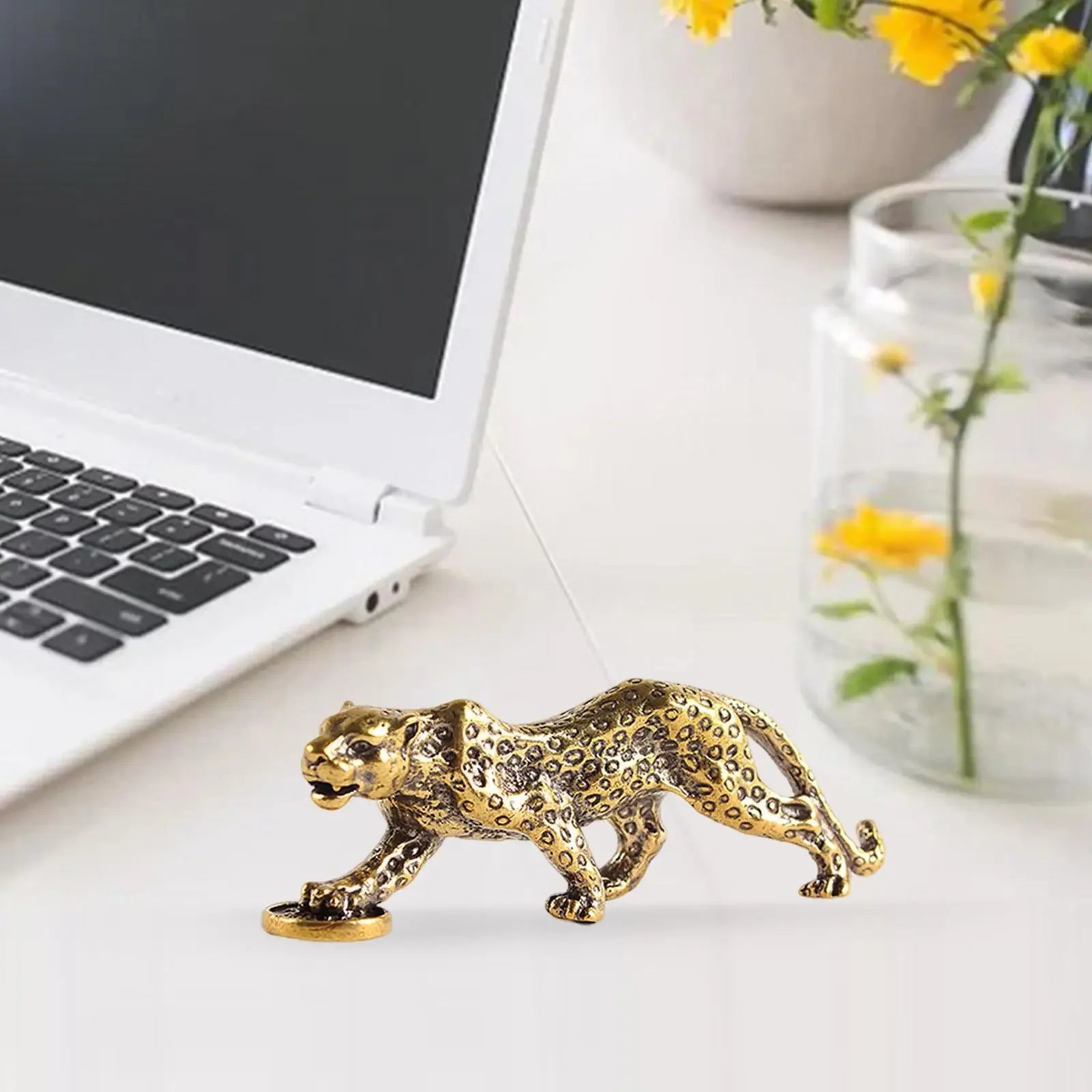 Brass Cheetah Figurine Housewarming Gift Collections Ornaments Sculpture Vintage for Office Tabletop Bar... - House Of Avana