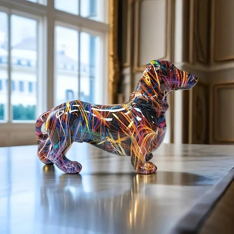 Modern Rainbow Resin Dachshund Dog Figurine, Alphabet Animal Sculpture for Shelf, Home, Living Room,... - House Of Avana