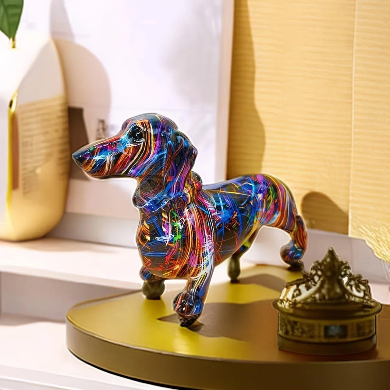 Modern Rainbow Resin Dachshund Dog Figurine, Alphabet Animal Sculpture for Shelf, Home, Living Room,... - House Of Avana