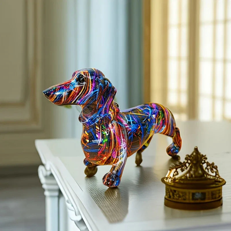 Modern Rainbow Resin Dachshund Dog Figurine, Alphabet Animal Sculpture for Shelf, Home, Living Room,... - House Of Avana