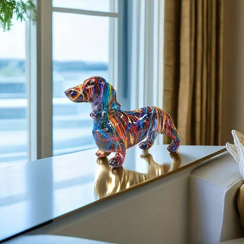 Modern Rainbow Resin Dachshund Dog Figurine, Alphabet Animal Sculpture for Shelf, Home, Living Room,... - House Of Avana