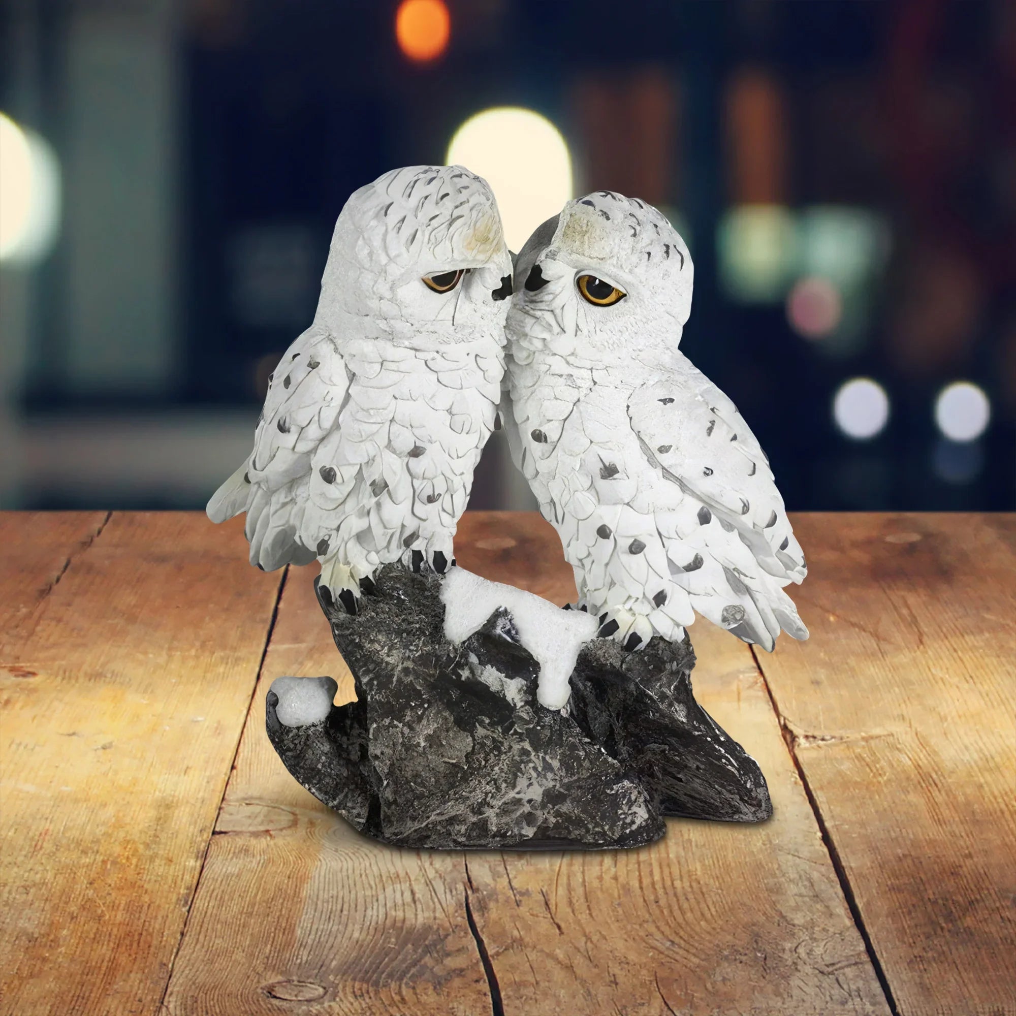6"h Snow Owl Kissing Figurine Decorative Resin Statue Sculpture for Home, Office, or Bookshelf – a... - House Of Avana