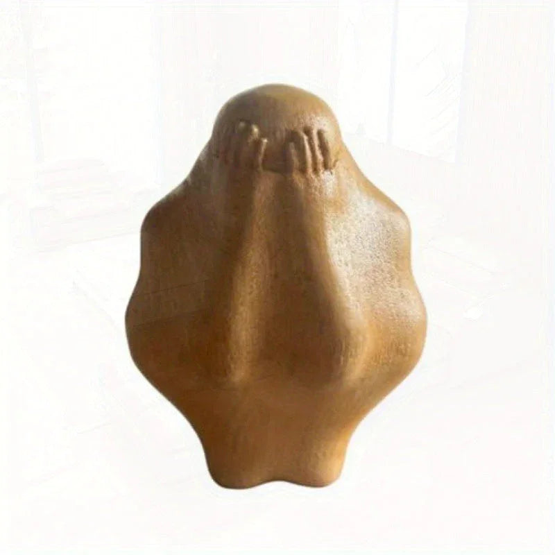 Hand Carved Figurine - Wooden Trapped Design, angled view - House Of Avana