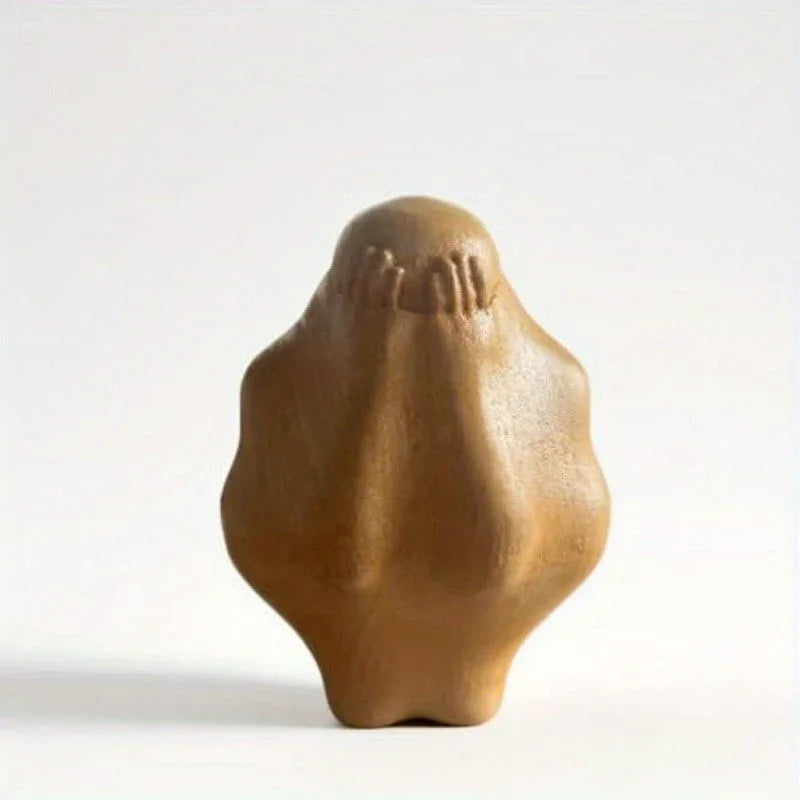 Hand Carved Figurine - Wooden Trapped Design, back view - House Of Avana