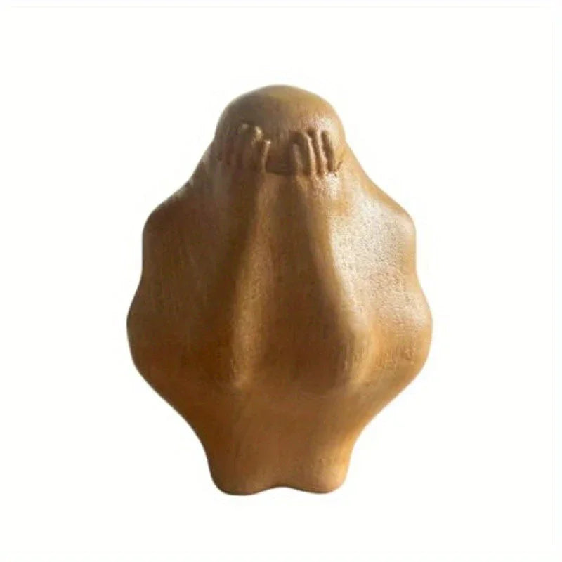 Hand Carved Figurine - Wooden Trapped Design, front view - House Of Avana