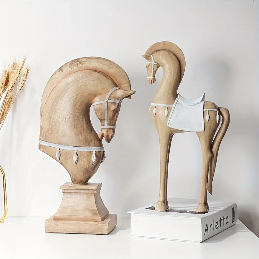 Wooden Horse Figurine Handcrafted with Intricate Details, front view - House Of Avana