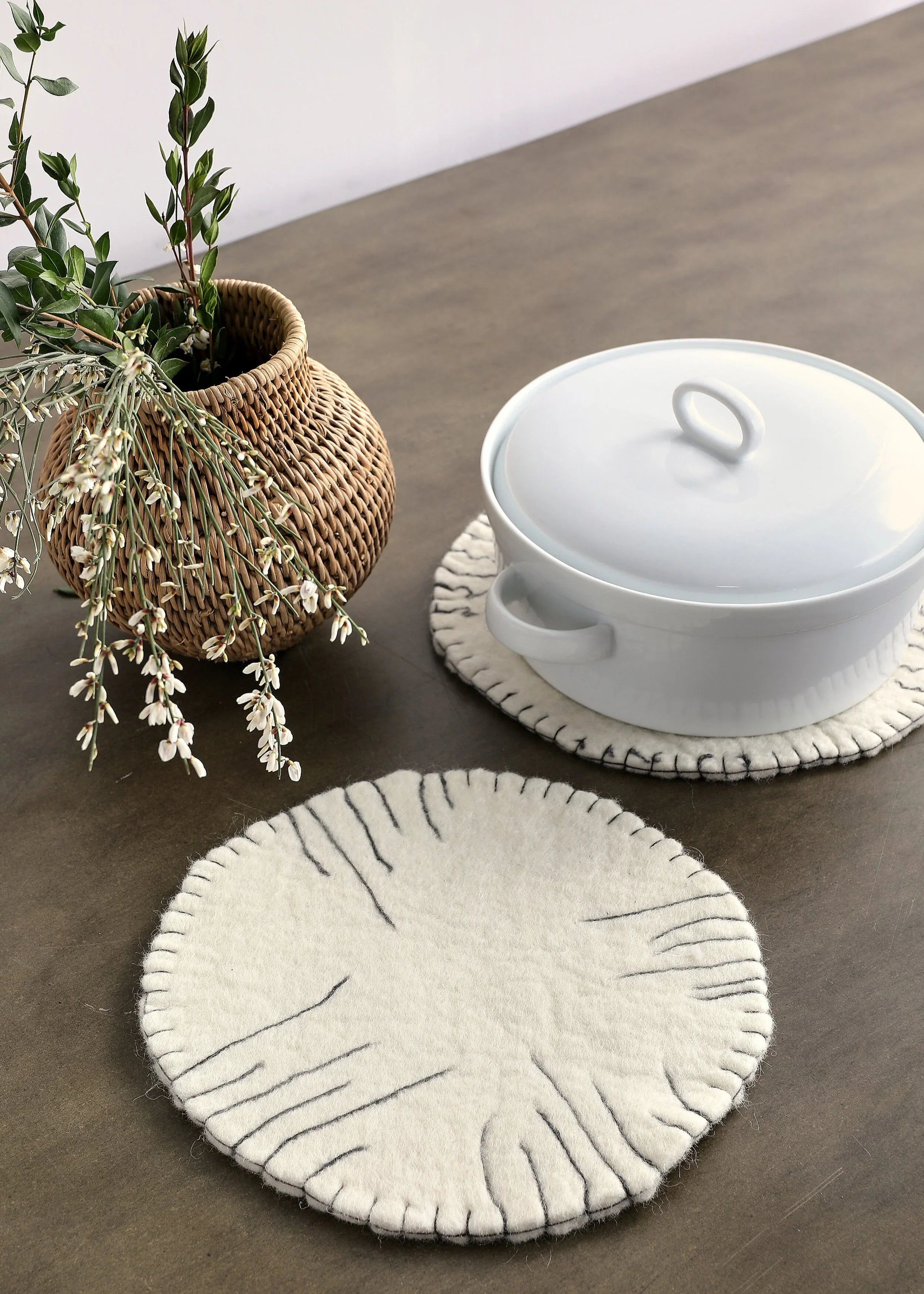 Fine Line Ivory Wool Trivet Kanju Interiors